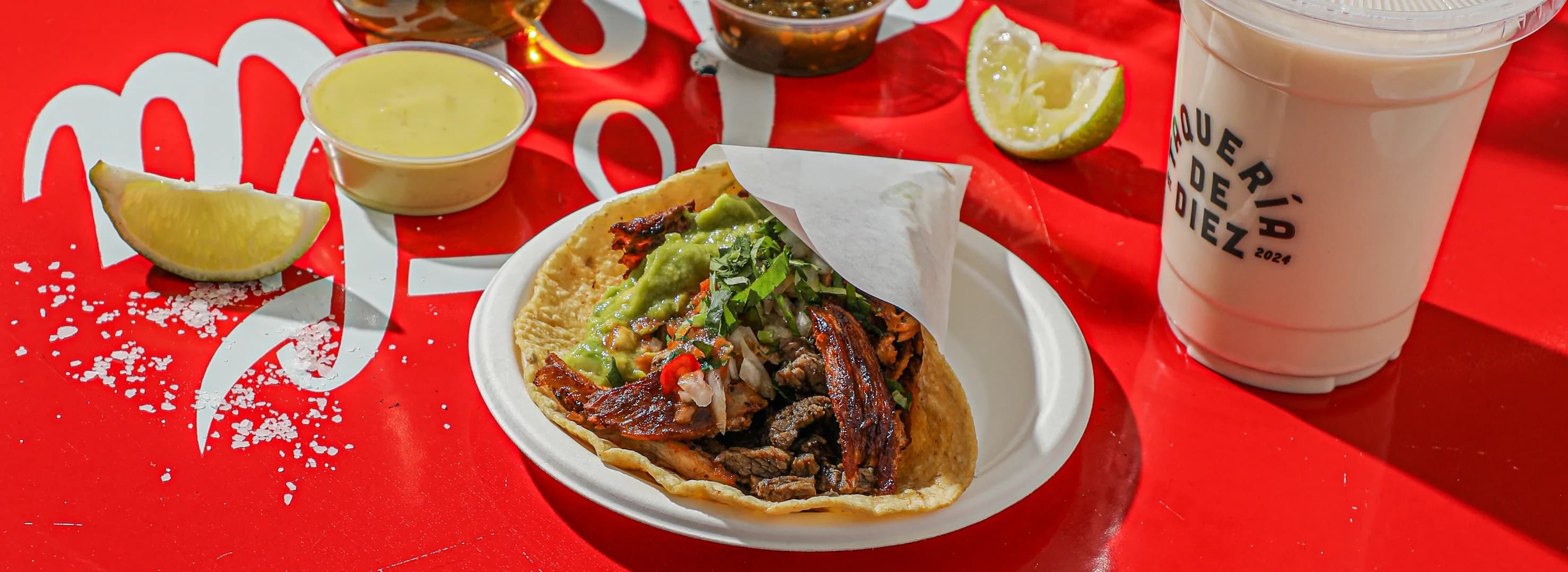 Taco plate with horchata